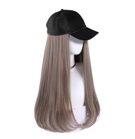 Womens Baseball Cap With Ombre Grey Long Hair Attached Synthetic Hair Extensions Wig Cap