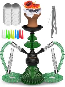 Green Hookah Set 2 Hose Hookah LilOne 12 inch Green Glass Mini Hookah Combo Kit Shisha Hookah Set with Prepunched Foil Hookas Bowl Disposable Tips Mou