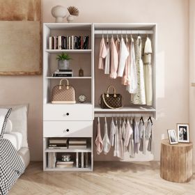 Livelylodge Modular Closet Organizer System: Modern White Open Wardrobe Closet for Bedroom Walk In Closet with 2 Drawers & 6 Shelves & 1 Hanging Rods