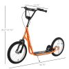 Aosom Youth Scooter Kick Scooter for Kids 5+ with Adjustable Handlebar 16" Front and Rear Dual Brakes Inflatable Wheels, Orange