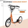 Aosom Youth Scooter Kick Scooter for Kids 5+ with Adjustable Handlebar 16" Front and Rear Dual Brakes Inflatable Wheels, Orange