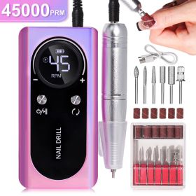 Portable Nail Drill Machine Professional 45000RPM, Rechargeable Electric Nail Drill Machine for Acrylic Nail Gel Polish Removal (Color: Purple)